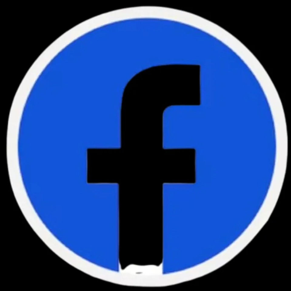 Facebook logo, a white 'f' on a blue circle with a white border, on a black background.